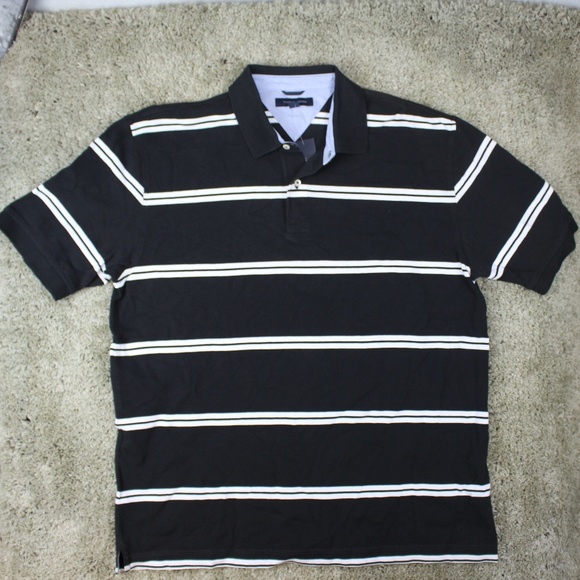 black striped polo shirt